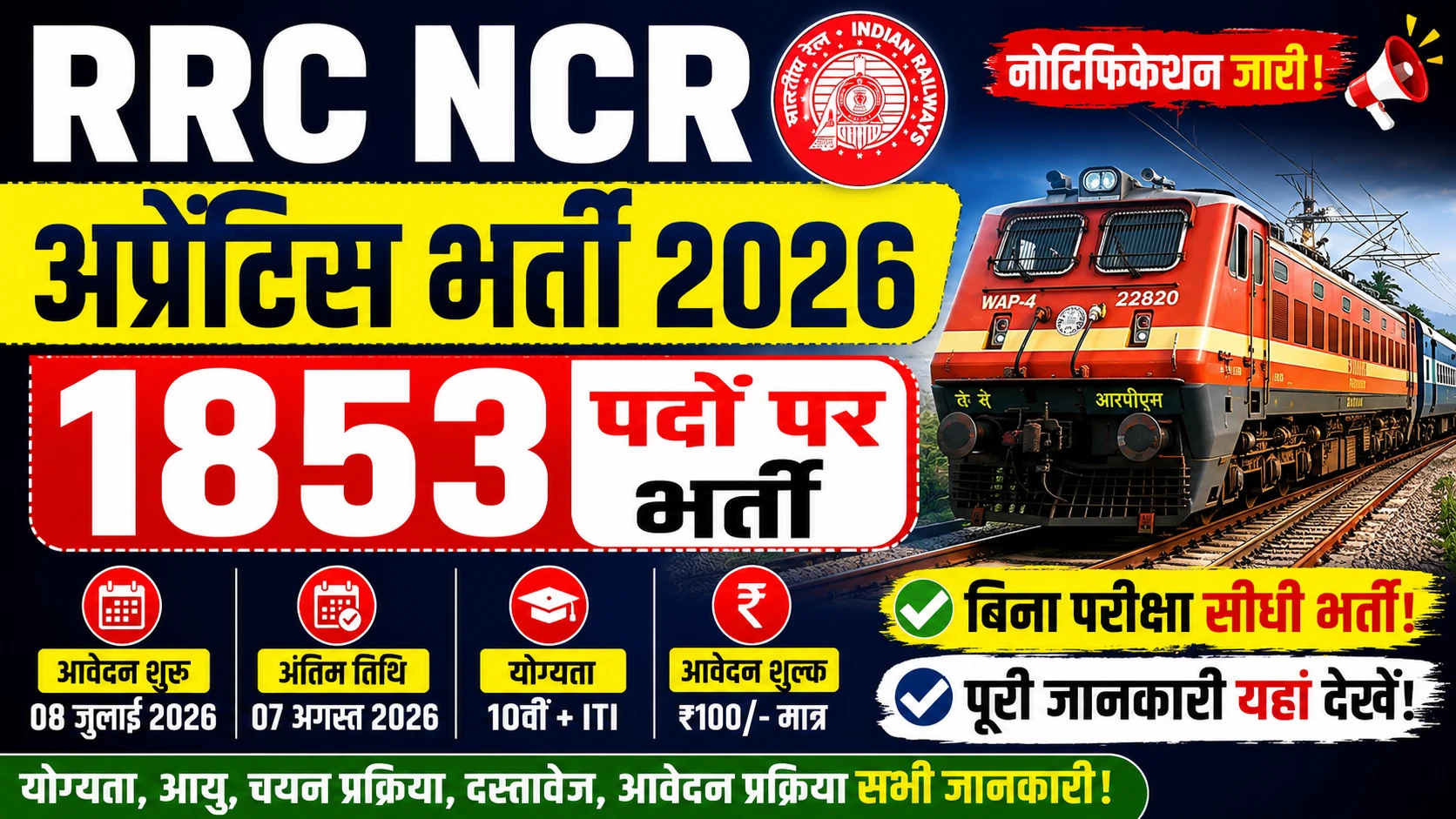 RRC NCR Apprentice Vacancy 2026