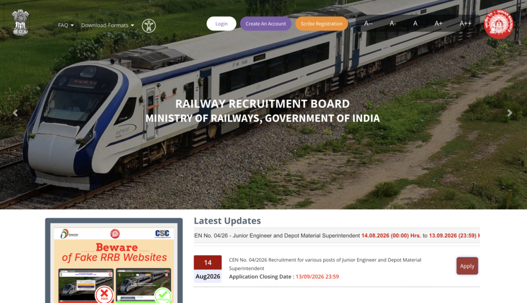 RRB JE Recruitment 2026 Apply Online