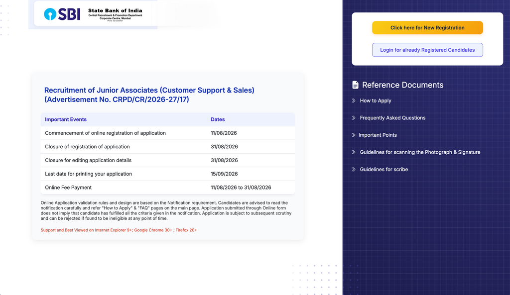 SBI Junior Associate Vacancy 2026