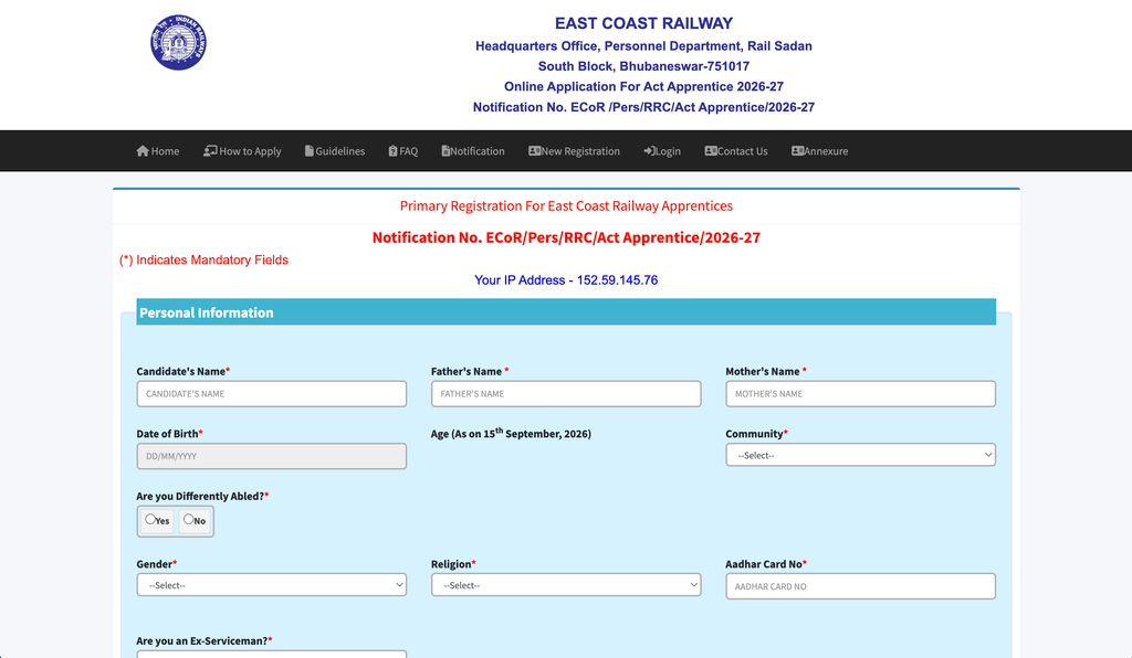 Railway RRC ECOR Apprentice Bharti 2026