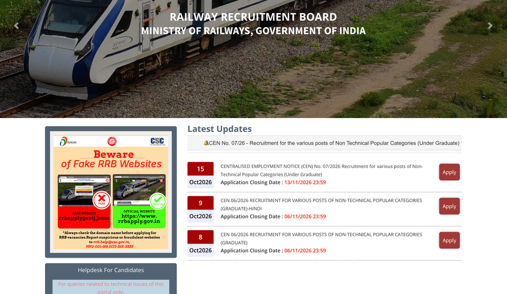 RRB NTPC Inter Level Bharti 2026